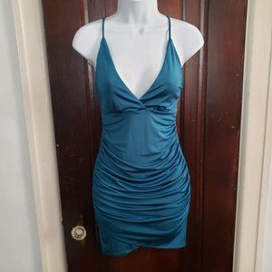 NWOT - Lucy in the Sky Ruched Crossback Party Dress in Teal Size Small